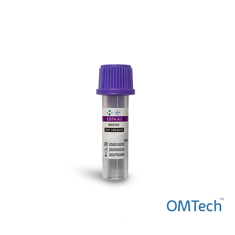 Мікропробірка для забору крові "OMTech", не вакуумна, Мікро-тип, K3 EDTA, стерильна, з бузковою кришкою, 1 мл, 10*45 мм RENJI MEDICAL